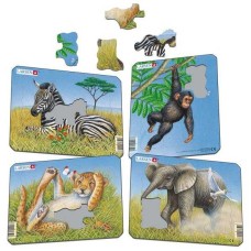 Set 4 Puzzle-uri Animale: Leu, Elefant, Maimuta, Zebra, 9 piese Larsen LRM9-NO