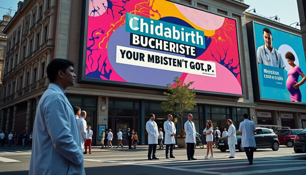 afișajele din bucurești care protestează împotriva cezarianelor sunt criticate de medici pentru lipsa susținerii științifice a informațiilor prezentate.